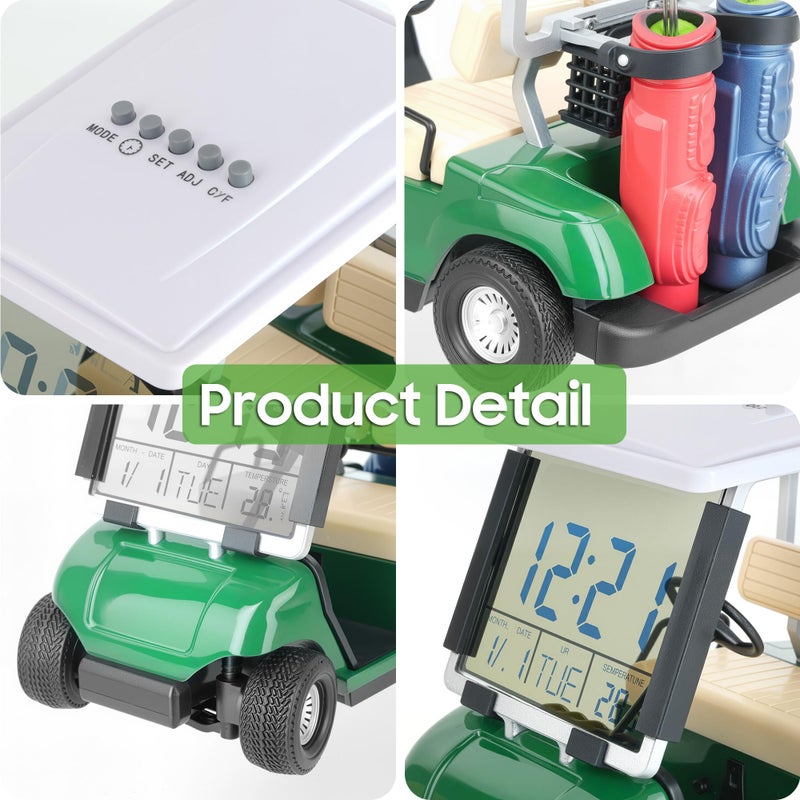 10L0L Mini Golf Cart Alarm Clock LCD Display Calendar Golf Gifts for Men Fans Golfers Superior Race Souvenir Novelty(Green) - Image 3
